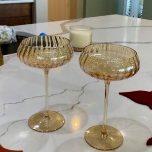 Frontgate Francesca Champagne Set - 6 Glasses - Honey Color - Brand New in Box